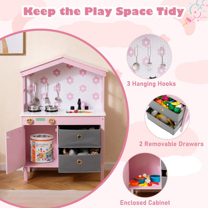 Kids Play Kitchen Children Toy Kitchen Playset with 2 Stoves and Rotation Knobs
