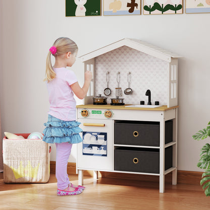 Kids Play Kitchen Children Toy Kitchen Playset with 2 Stoves and Rotation Knobs
