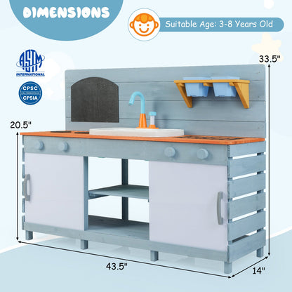 Kids Play Kitchen Set with Stoves for Boys Girls Aged 3-8-Blue