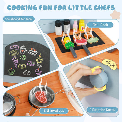 Kids Play Kitchen Set with Stoves for Boys Girls Aged 3-8-Blue