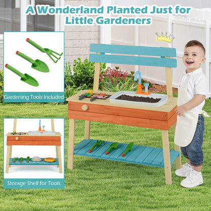 Kids Play Kitchen Set Wooden Kitchen Playset Chef Pretend Mud Kitchen-Blue