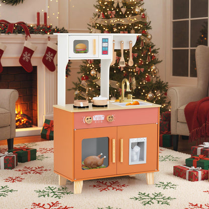 Kids Play Kitchen with Microwave and Rotation Knobs for Girls Boys Aged 3-6