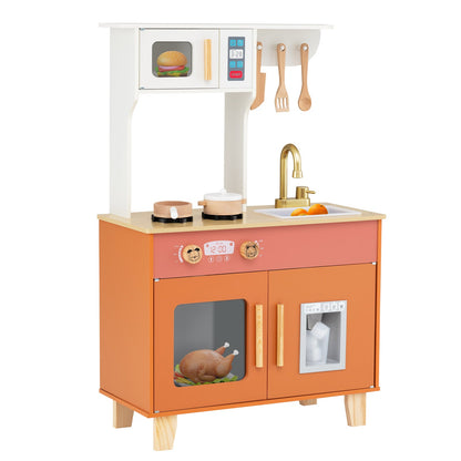 Kids Play Kitchen with Microwave and Rotation Knobs for Girls Boys Aged 3-6
