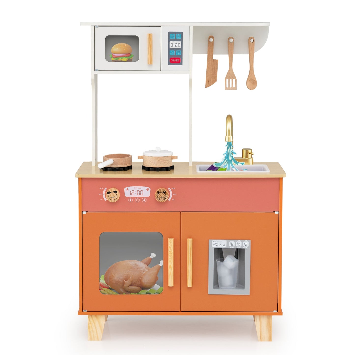 Kids Play Kitchen with Microwave and Rotation Knobs for Girls Boys Aged 3-6