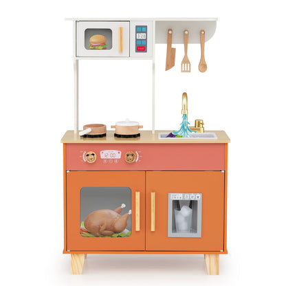Kids Play Kitchen with Microwave and Rotation Knobs for Girls Boys Aged 3-6