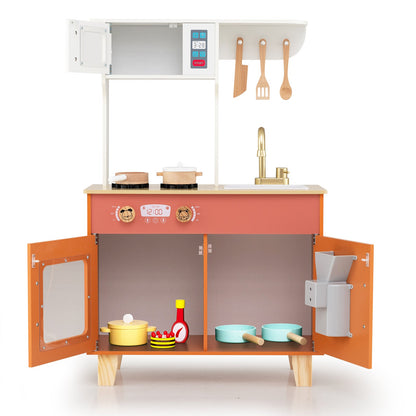 Kids Play Kitchen with Microwave and Rotation Knobs for Girls Boys Aged 3-6