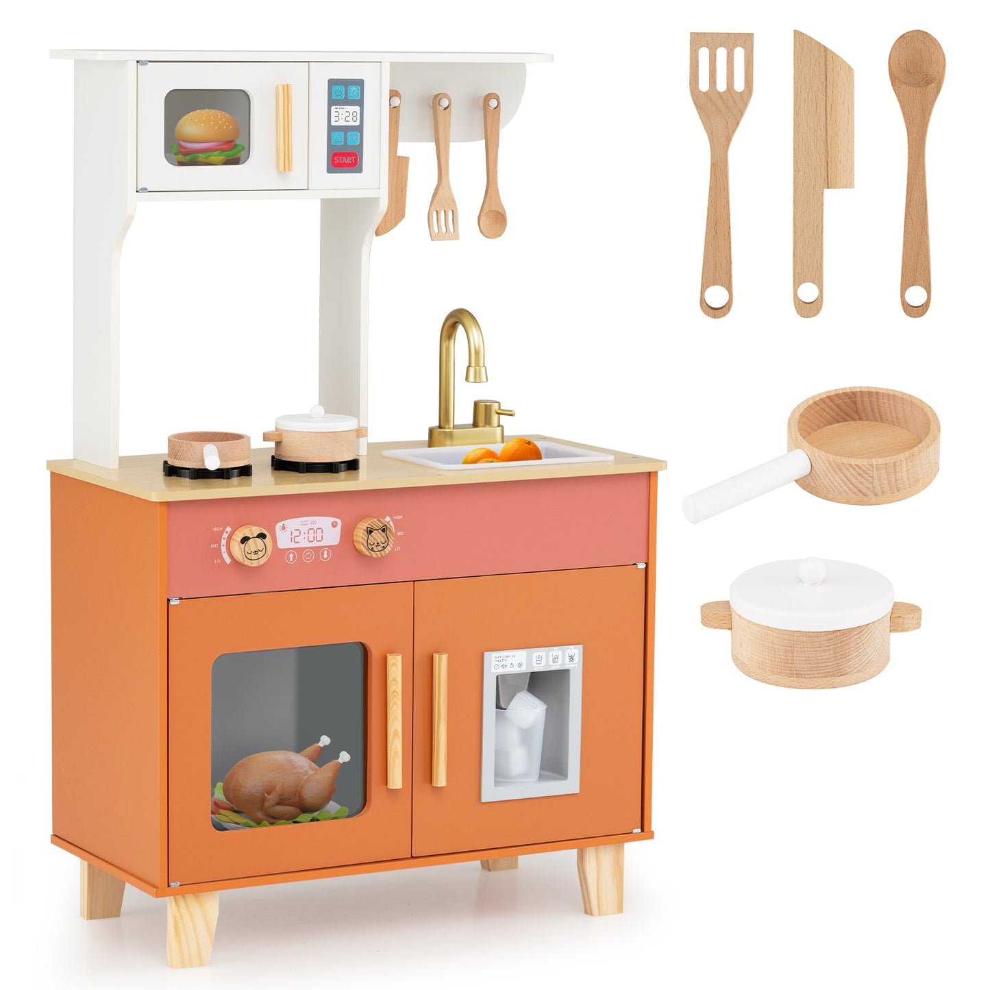 Kids Play Kitchen with Microwave and Rotation Knobs for Girls Boys Aged 3-6