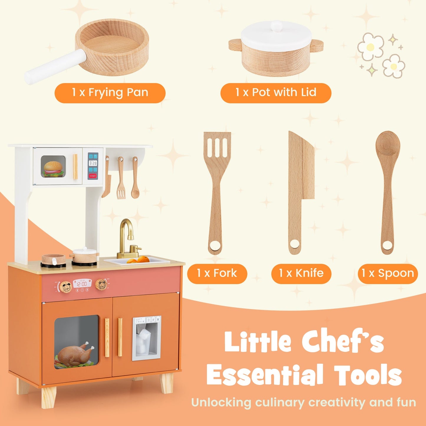 Kids Play Kitchen with Microwave and Rotation Knobs for Girls Boys Aged 3-6
