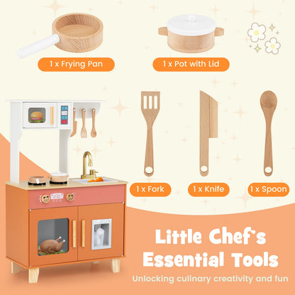 Kids Play Kitchen with Microwave and Rotation Knobs for Girls Boys Aged 3-6