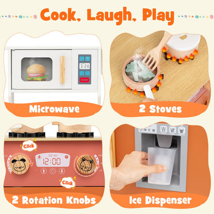 Kids Play Kitchen with Microwave and Rotation Knobs for Girls Boys Aged 3-6