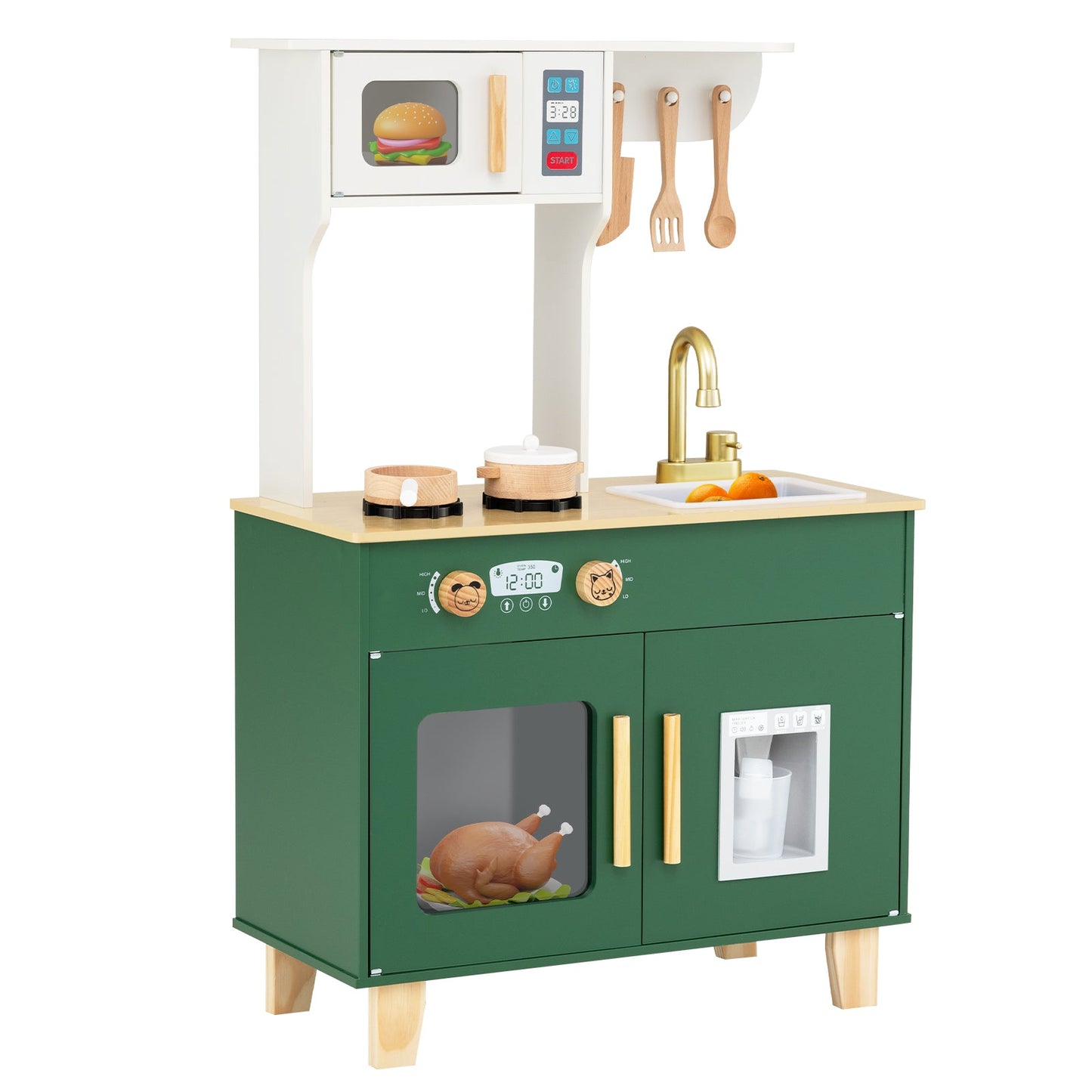 Kids Play Kitchen with Microwave and Rotation Knobs for Girls Boys Aged 3-6