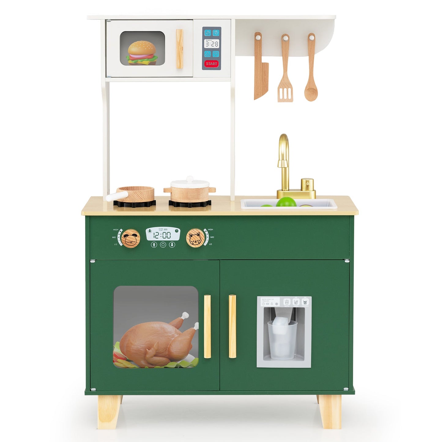 Kids Play Kitchen with Microwave and Rotation Knobs for Girls Boys Aged 3-6