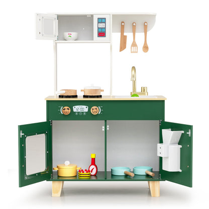 Kids Play Kitchen with Microwave and Rotation Knobs for Girls Boys Aged 3-6