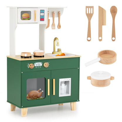 Kids Play Kitchen with Microwave and Rotation Knobs for Girls Boys Aged 3-6