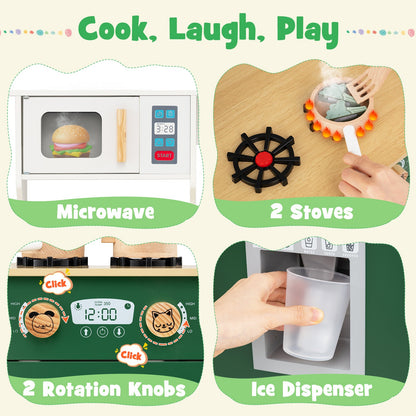 Kids Play Kitchen with Microwave and Rotation Knobs for Girls Boys Aged 3-6
