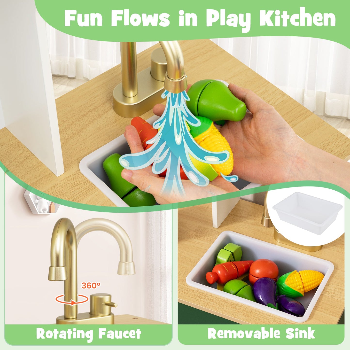 Kids Play Kitchen with Microwave and Rotation Knobs for Girls Boys Aged 3-6
