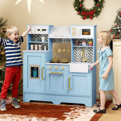 Kids Play Kitchen with Stoves and Faucet for Girls Boys Aged 3-6