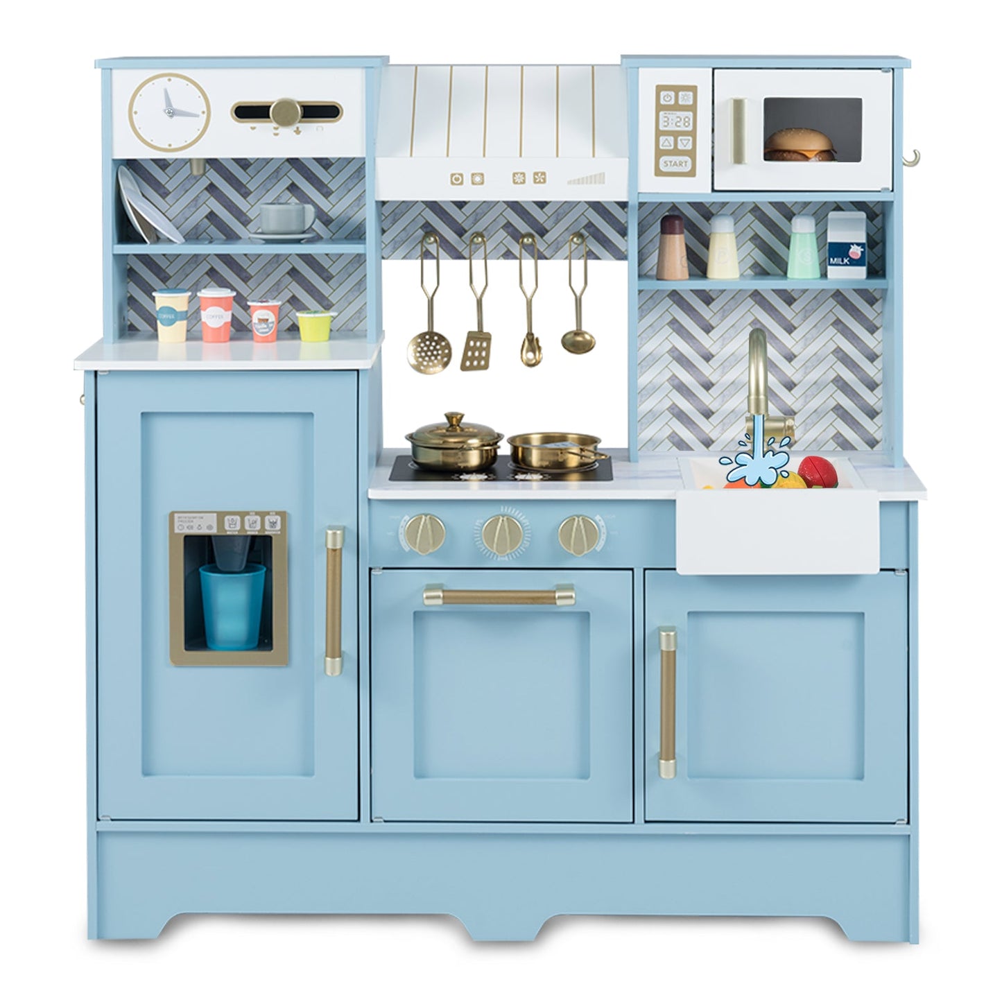 Kids Play Kitchen with Stoves and Faucet for Girls Boys Aged 3-6