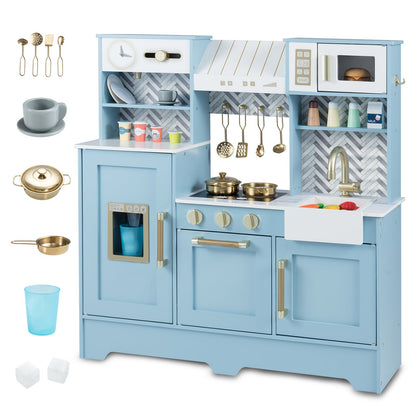 Kids Play Kitchen with Stoves and Faucet for Girls Boys Aged 3-6