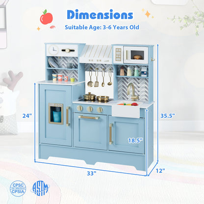 Kids Play Kitchen with Stoves and Faucet for Girls Boys Aged 3-6