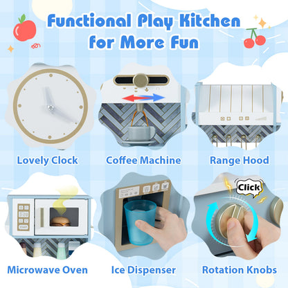 Kids Play Kitchen with Stoves and Faucet for Girls Boys Aged 3-6