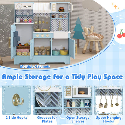 Kids Play Kitchen with Stoves and Faucet for Girls Boys Aged 3-6