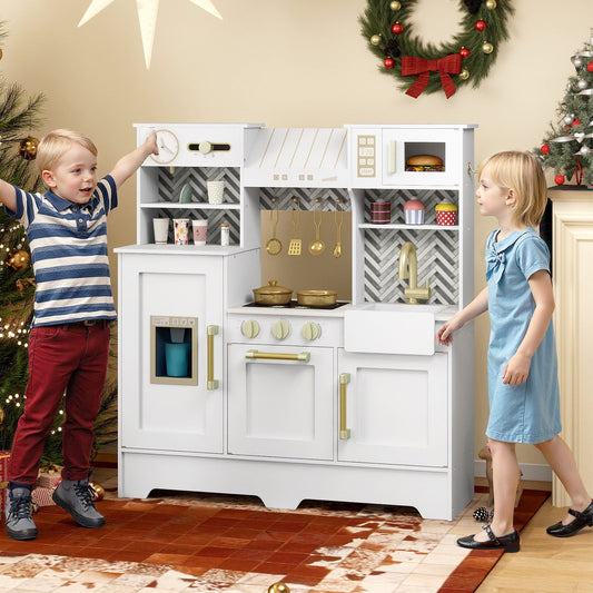 Kids Play Kitchen with Stoves and Faucet for Girls Boys Aged 3-6