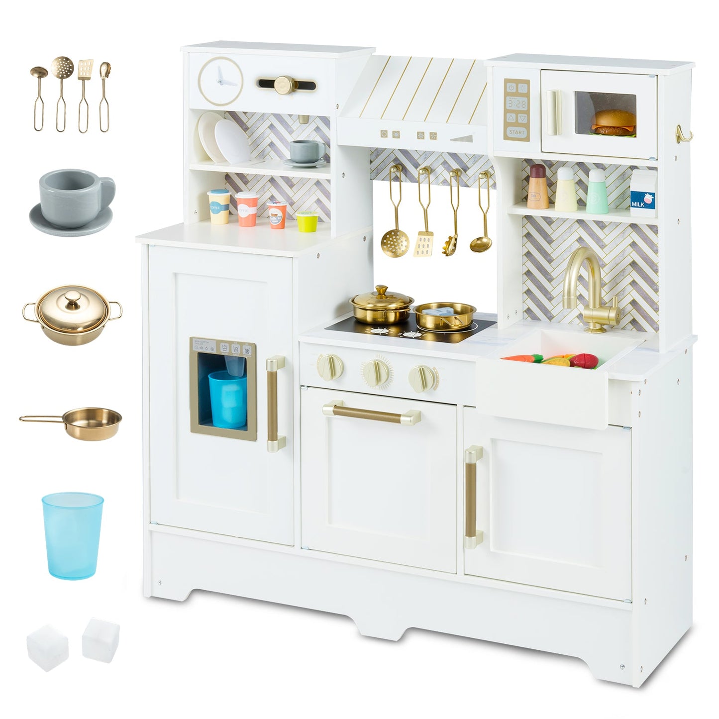 Kids Play Kitchen with Stoves and Faucet for Girls Boys Aged 3-6