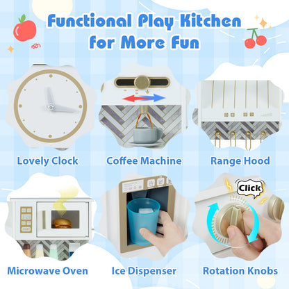Kids Play Kitchen with Stoves and Faucet for Girls Boys Aged 3-6