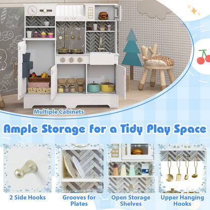 Kids Play Kitchen with Stoves and Faucet for Girls Boys Aged 3-6
