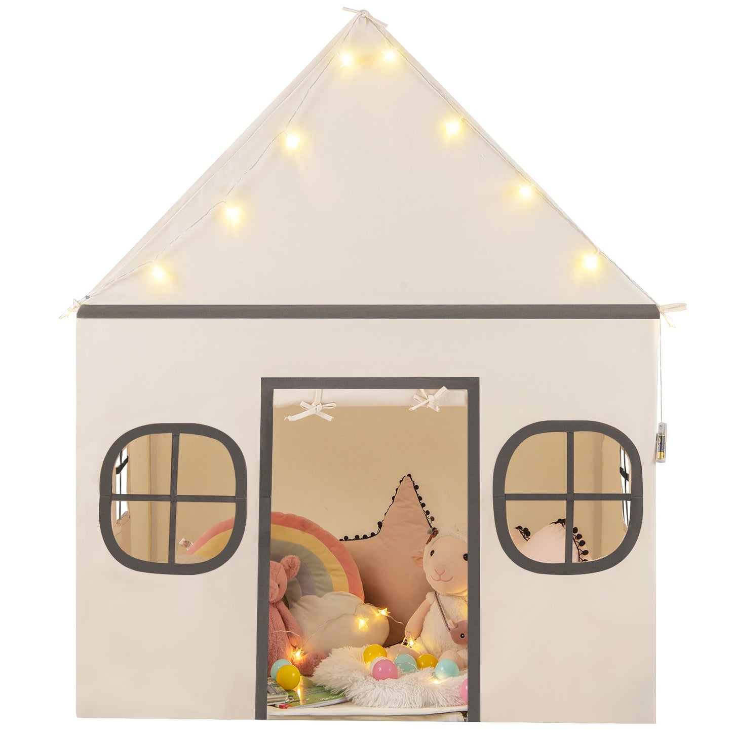 Kids Play Tent Large Playhouse with Door Curtain and Windows Star Lights