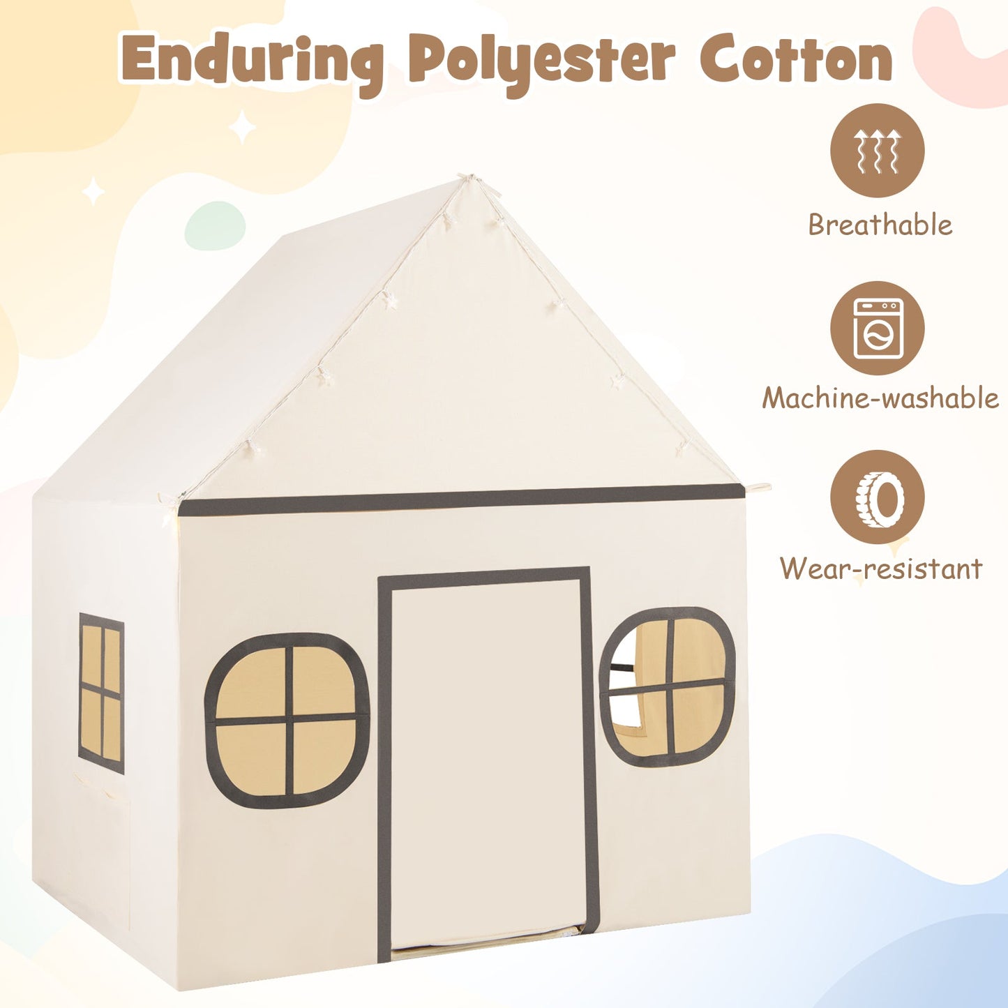 Kids Play Tent Large Playhouse with Door Curtain and Windows Star Lights