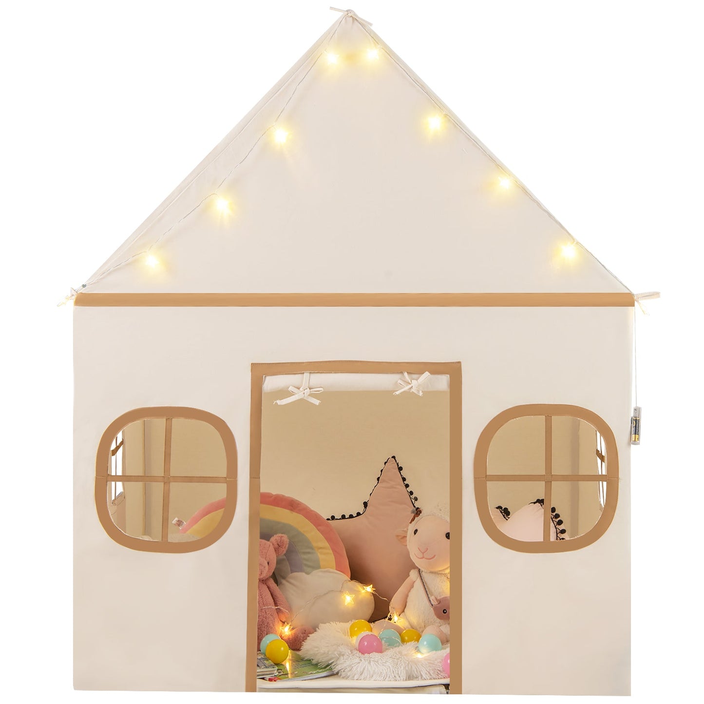 Kids Play Tent Large Playhouse with Door Curtain and Windows Star Lights