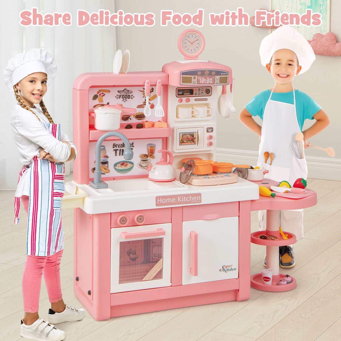 Kids Play Kitchen Toy with Stove Sink Oven with Light and Sound