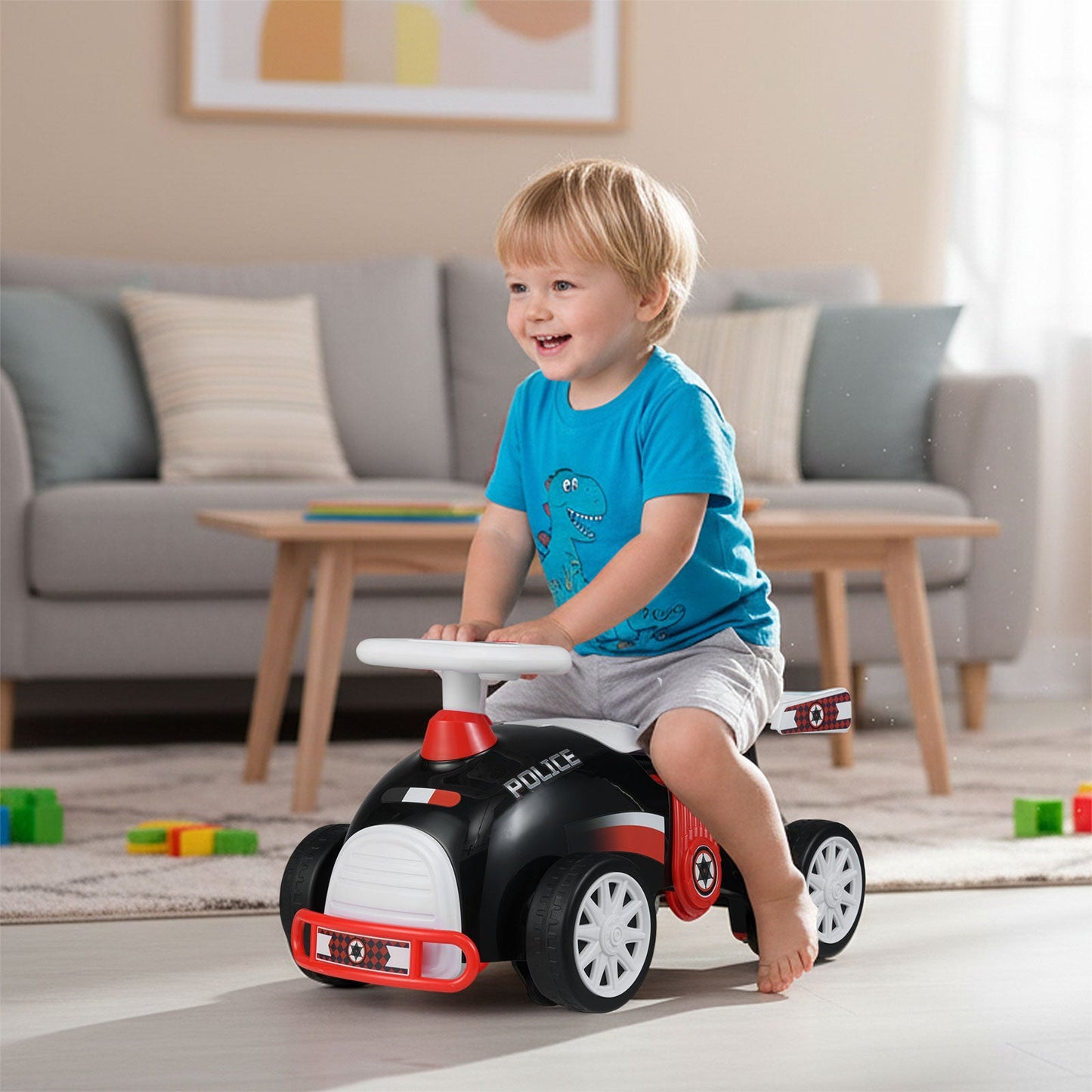 Kids Ride On Car Sliding Toy with Music and Under-Seat Storage