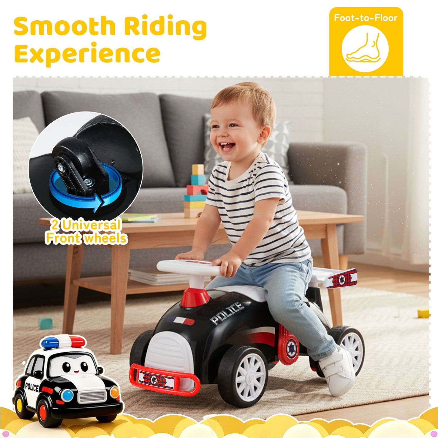 Kids Ride On Car Sliding Toy with Music and Under-Seat Storage
