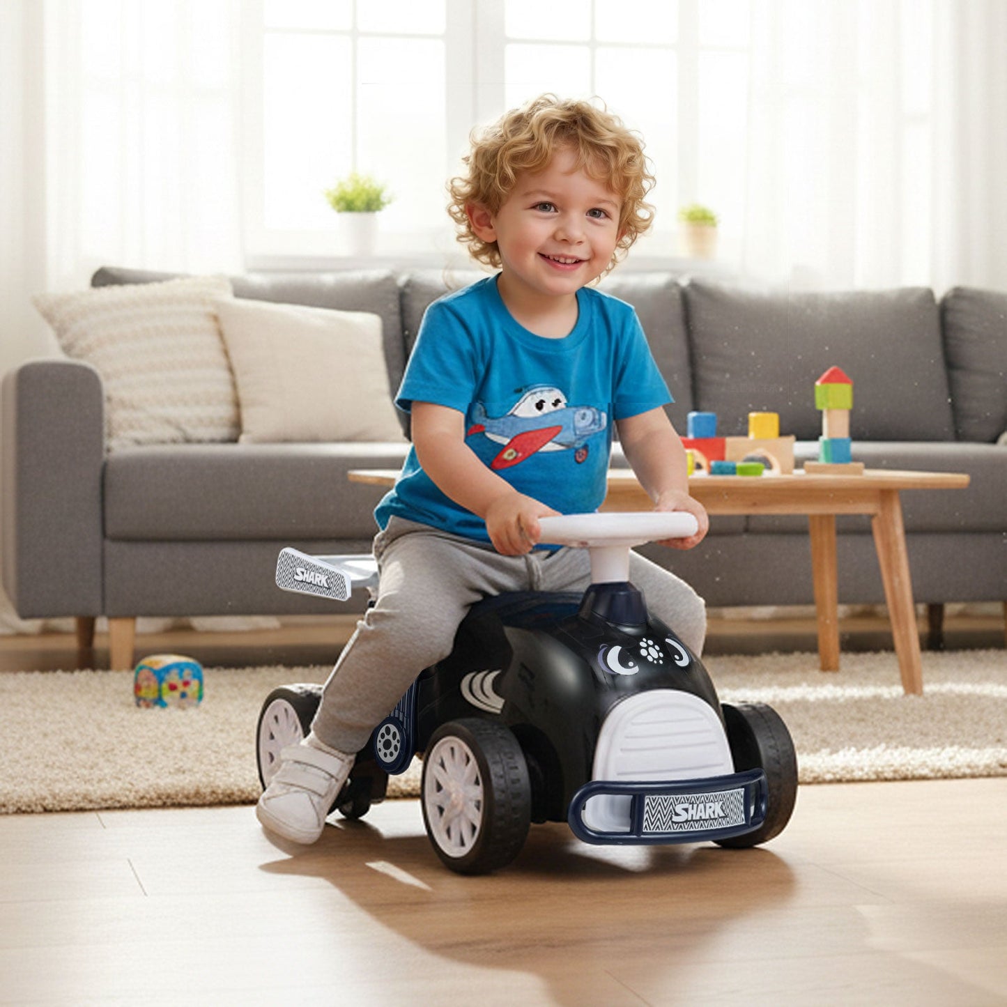 Kids Ride On Car Sliding Toy with Music and Under-Seat Storage