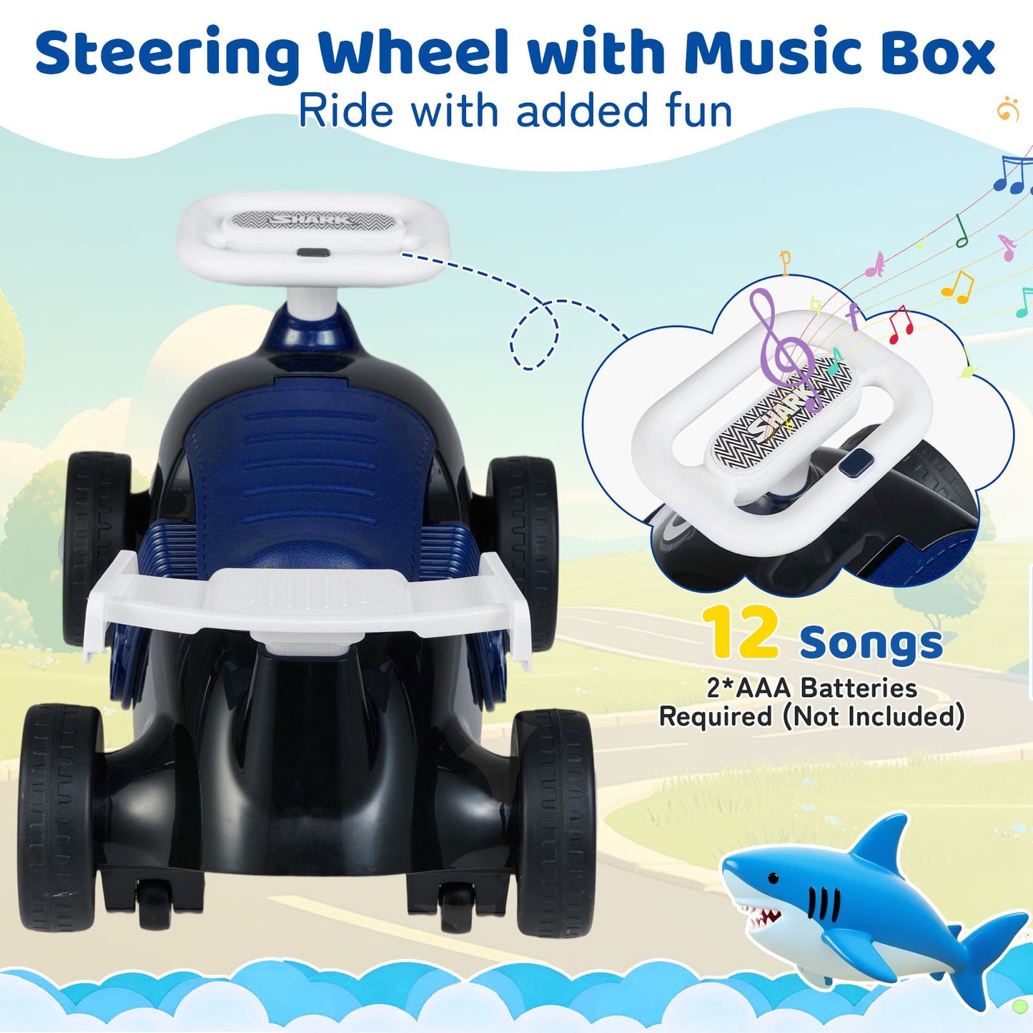Kids Ride On Car Sliding Toy with Music and Under-Seat Storage