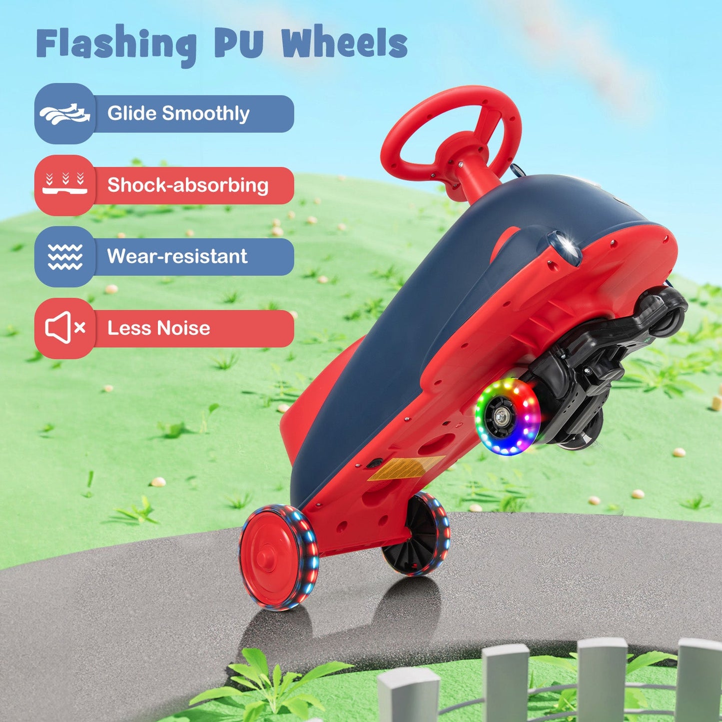 6V Kids Ride On Drifting Wiggle Car 2 in 1 with Music and Pedal and Dolphin-like Design-Blue