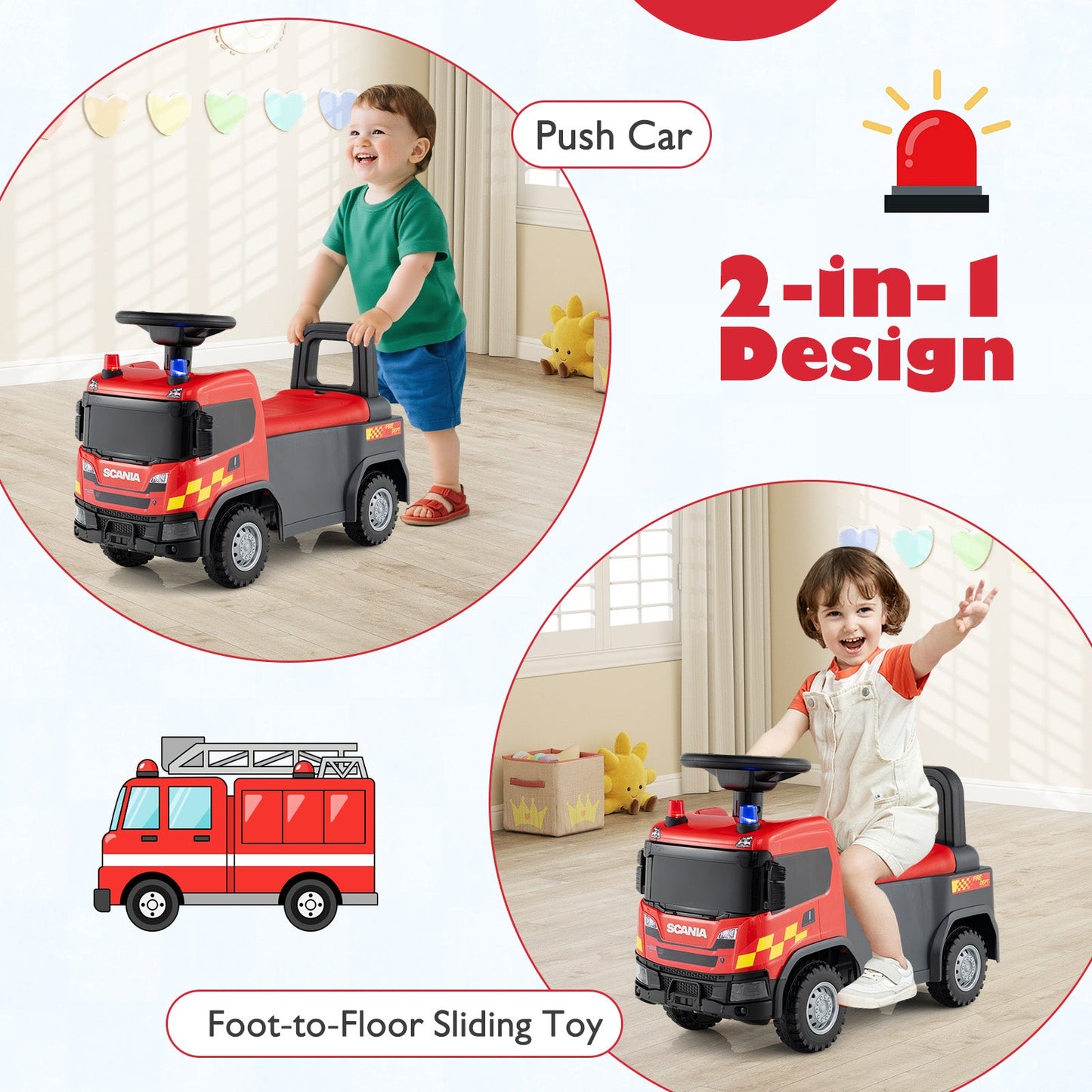 Kids Ride On Push Car Licensed SCANIA Truck Toy with Steering Wheel and Music