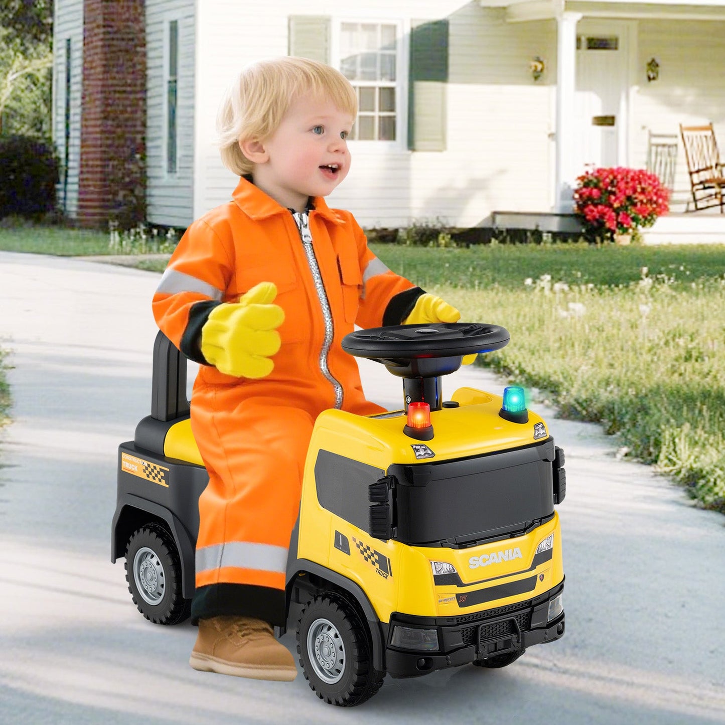 Kids Ride On Push Car Licensed SCANIA Truck Toy with Steering Wheel and Music
