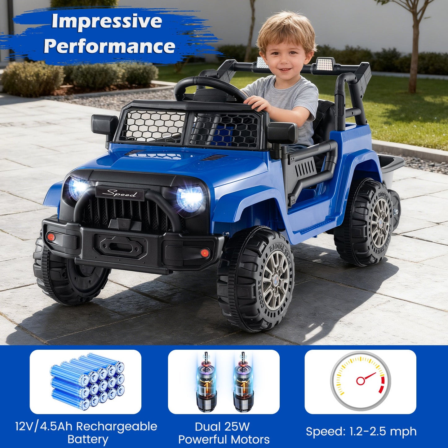 Kids Ride On UTV Car with Detachable Trailer 12V Battery Powered Ride On Truck