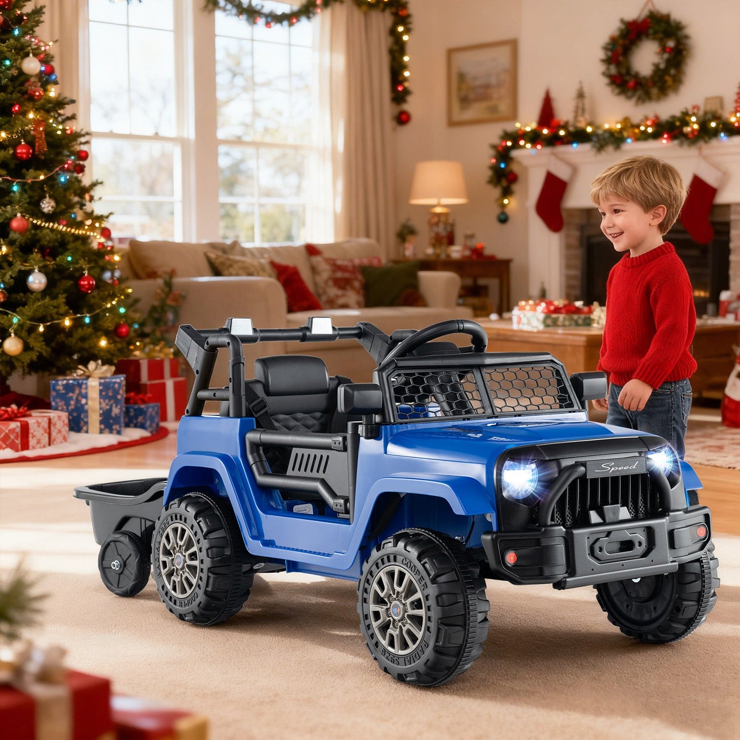 Kids Ride On UTV Car with Detachable Trailer 12V Battery Powered Ride On Truck