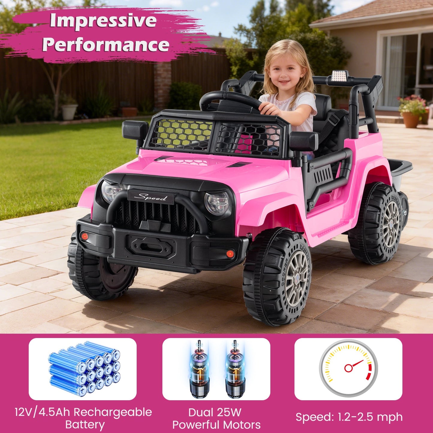 Kids Ride On UTV Car with Detachable Trailer 12V Battery Powered Ride On Truck
