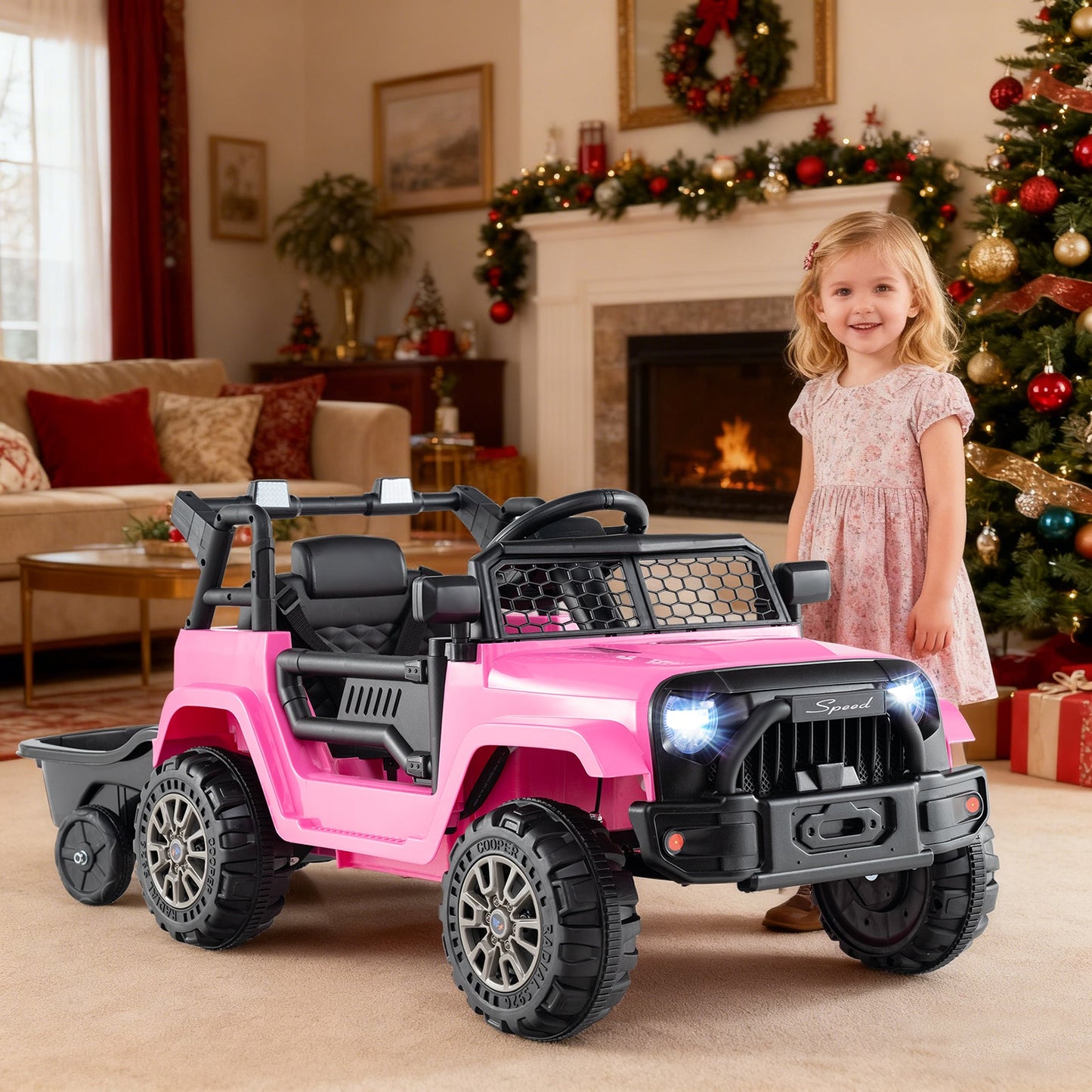 Kids Ride On UTV Car with Detachable Trailer 12V Battery Powered Ride On Truck