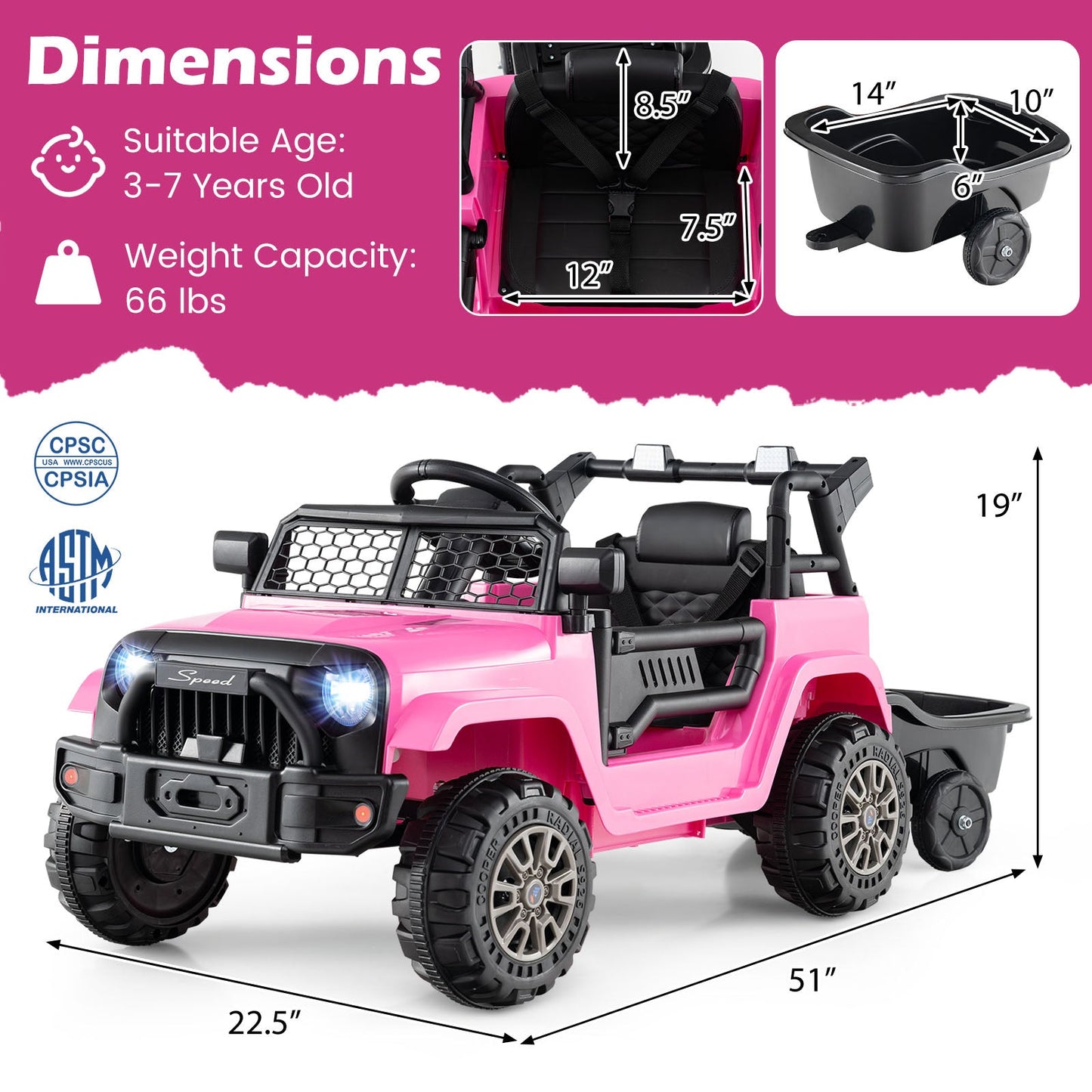 Kids Ride On UTV Car with Detachable Trailer 12V Battery Powered Ride On Truck