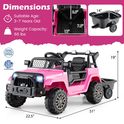 Kids Ride On UTV Car with Detachable Trailer 12V Battery Powered Ride On Truck