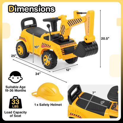 Kids Ride on Excavator with Adjustable Shovel-Yellow