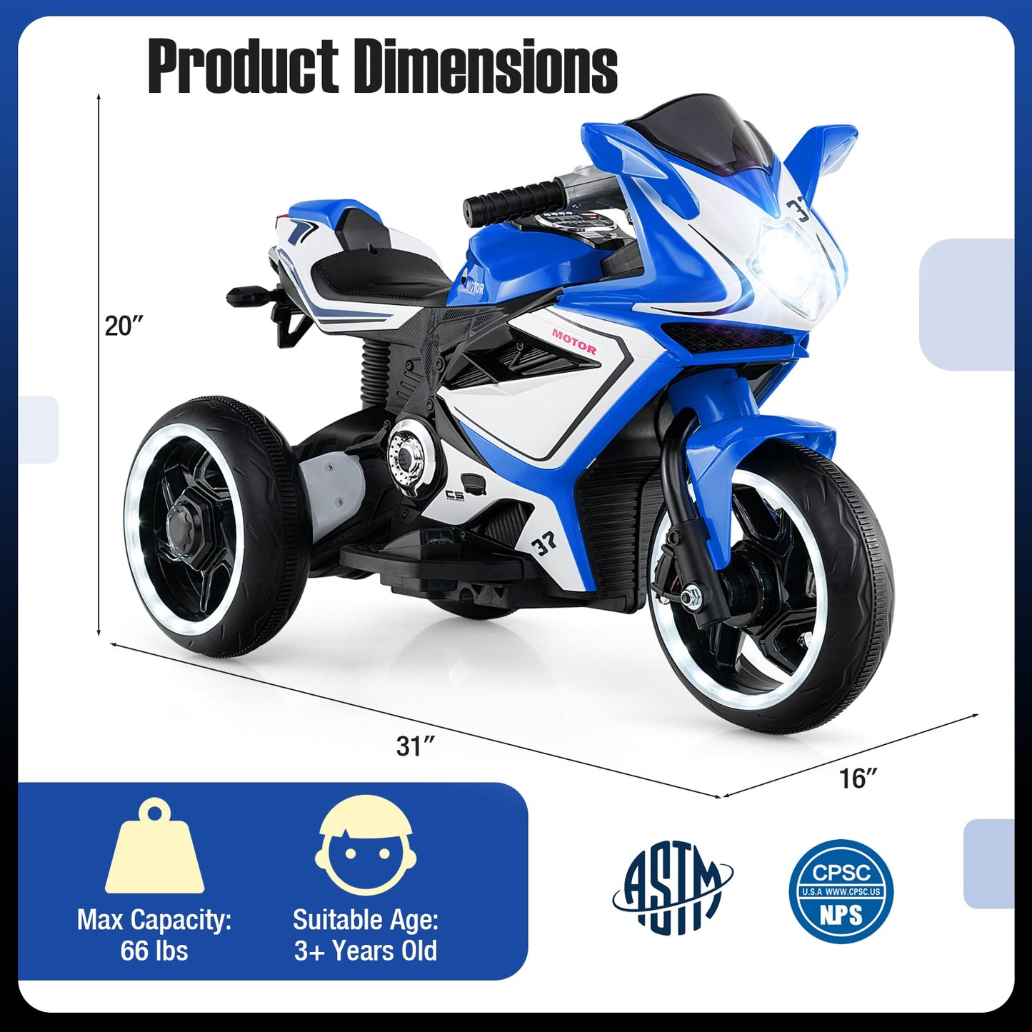 Kids Ride on Motorcycle 6V Battery Powered Mini Electric Motorbike with LED Lights