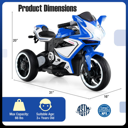 Kids Ride on Motorcycle 6V Battery Powered Mini Electric Motorbike with LED Lights